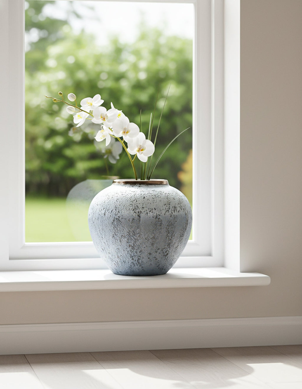 SOGA 21x22cm White and Grey Small Ceramic Flower Vase Elegant Living Room Home Decor