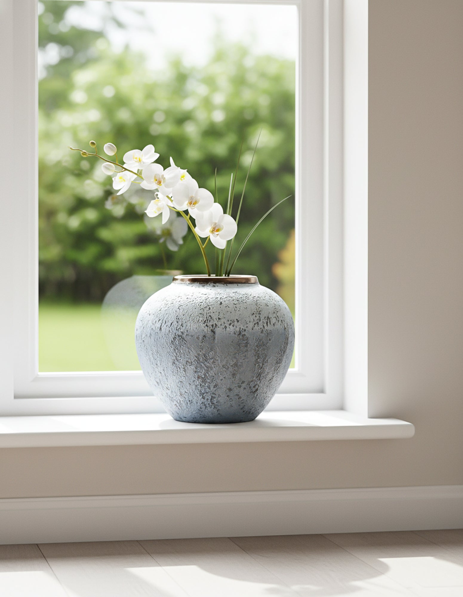SOGA 21x22cm White and Grey Small Ceramic Flower Vase Elegant Living Room Home Decor