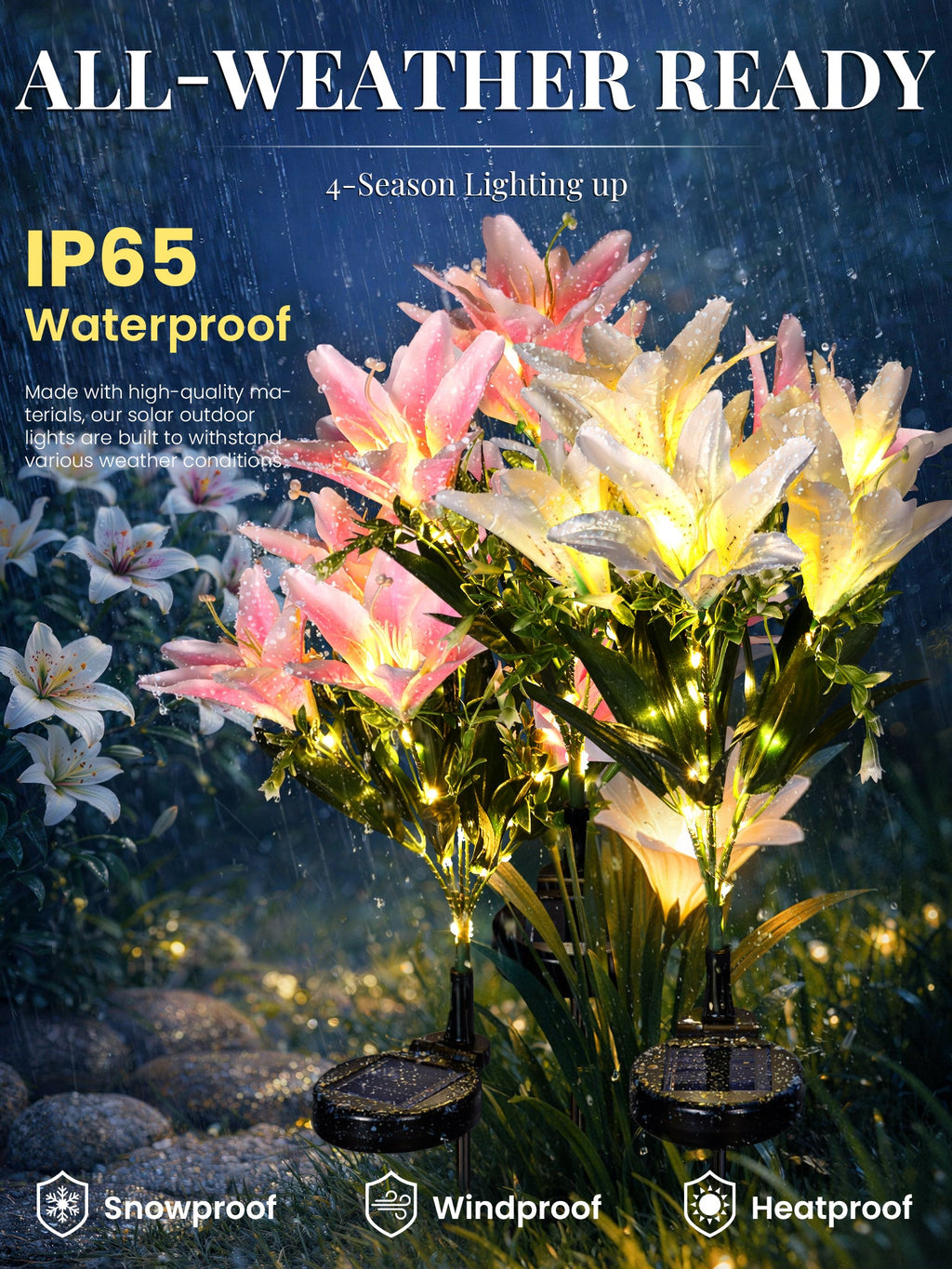 GIGALUMI Solar Garden Lights Lily Garden Decor Carefree Solar Flowers